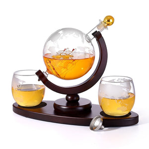Whiskey Dispenser Globe Machine Set With Etched Globe Whisky Glasses