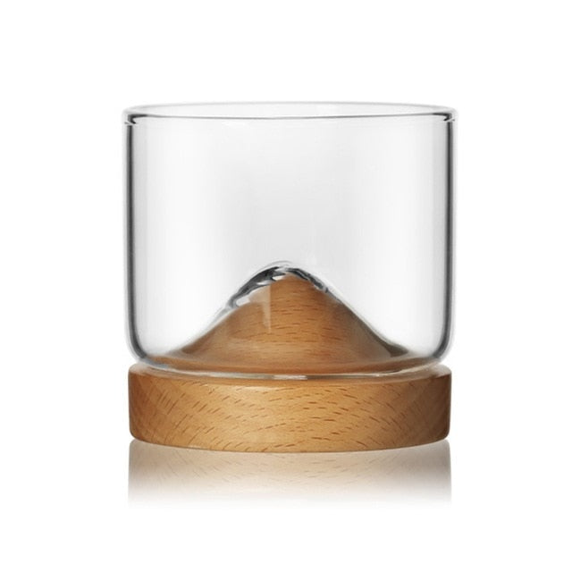 Mountain-shaped wooden bottom glass