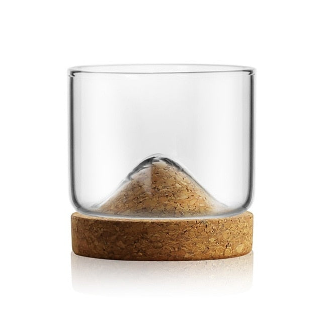 Mountain-shaped wooden bottom glass